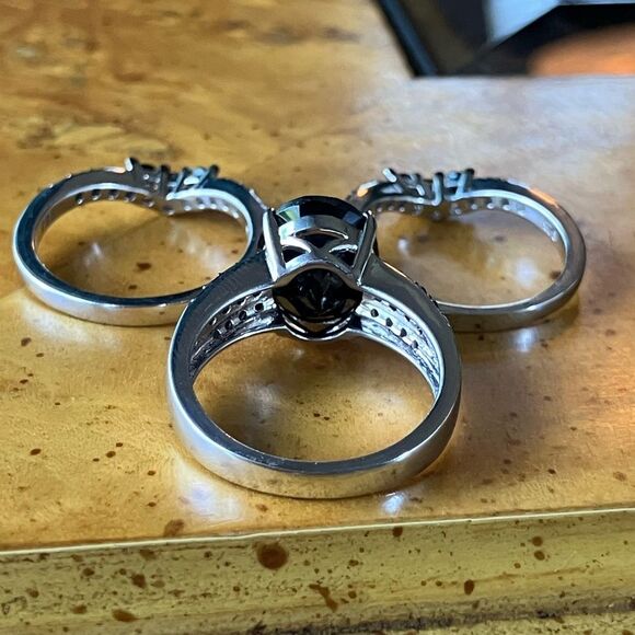 Natural Black Spinel Sterling Silver Ring Set Size 6 - Picture 5 of 11